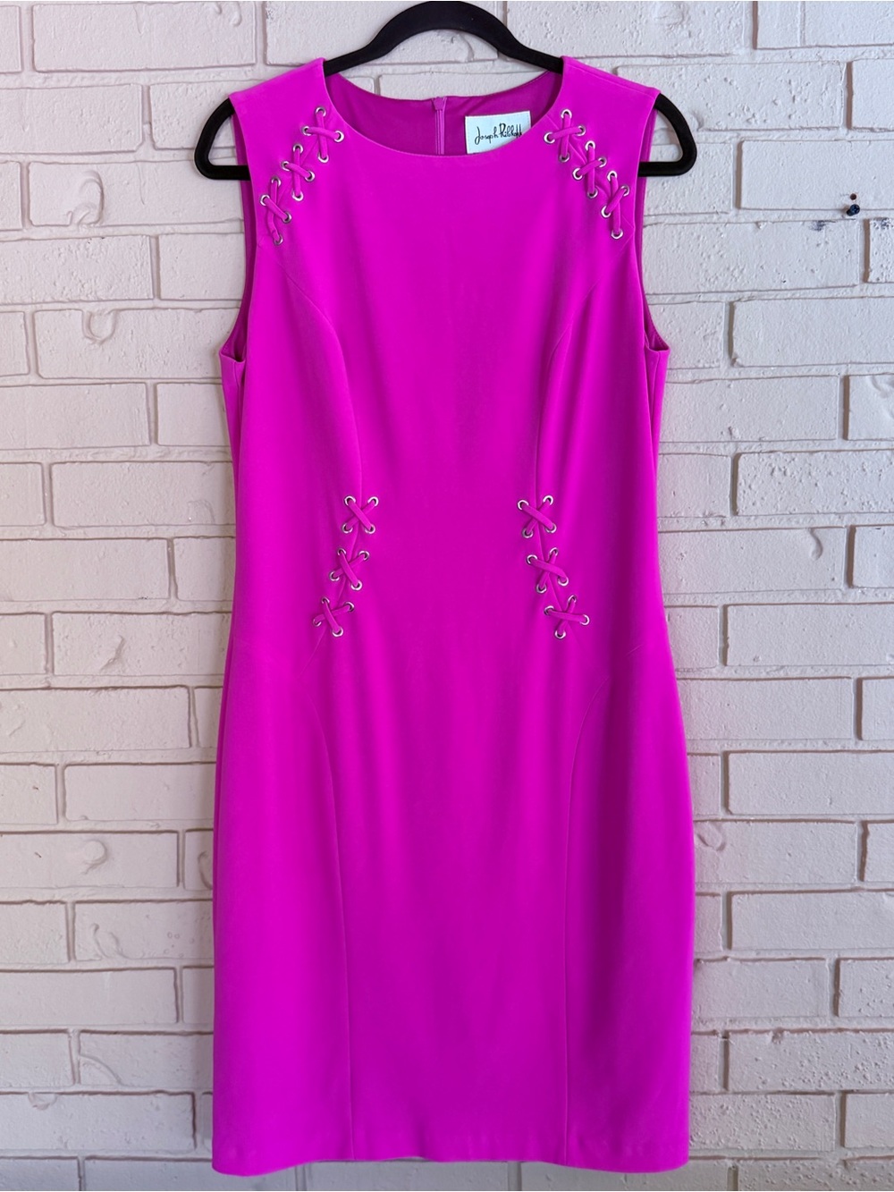 Joseph Ribkoff Pink Riveted Stretch Ponte Knit Sheath Dress Cocktail Career 12